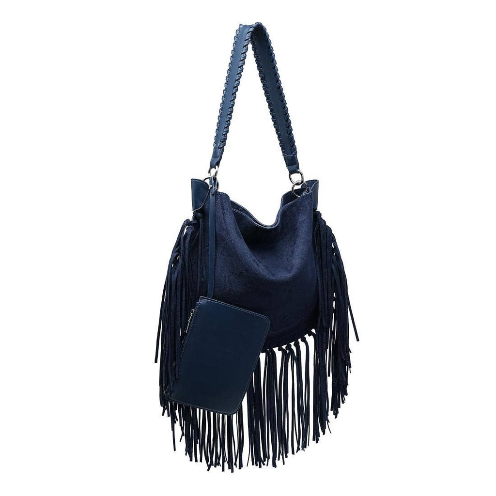 Folklore Hobo Suede Handbag with Fringe