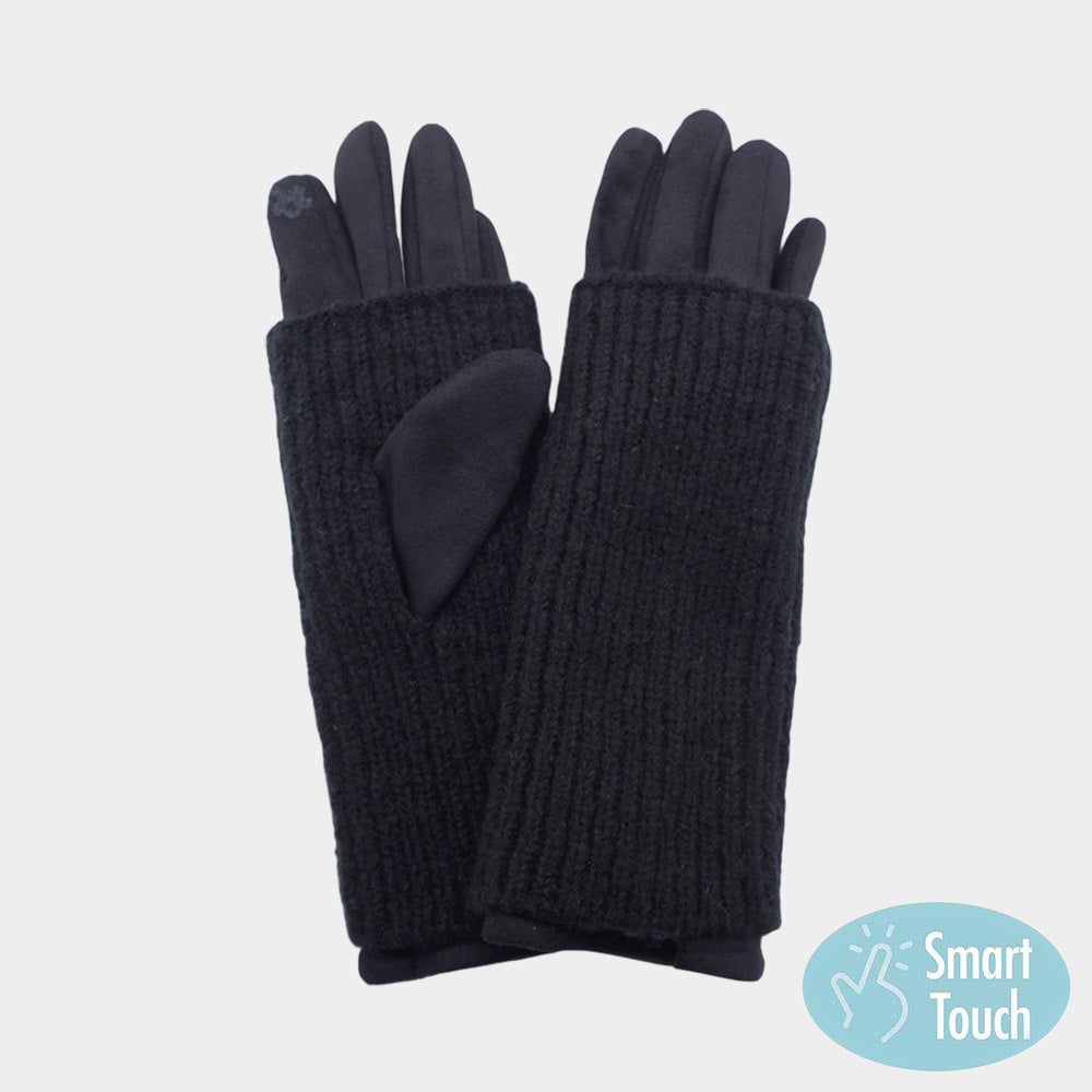 ribbed knit smart touch gloves
