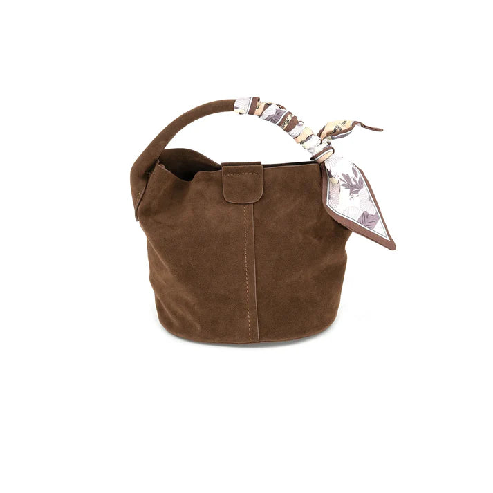 chocolte mini suede bucket bag