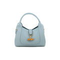 milan Light blue vegan leather handbag with a bamboo buckle on a white background