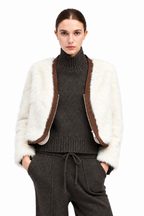 Suede Piped Faux Fur Jacket