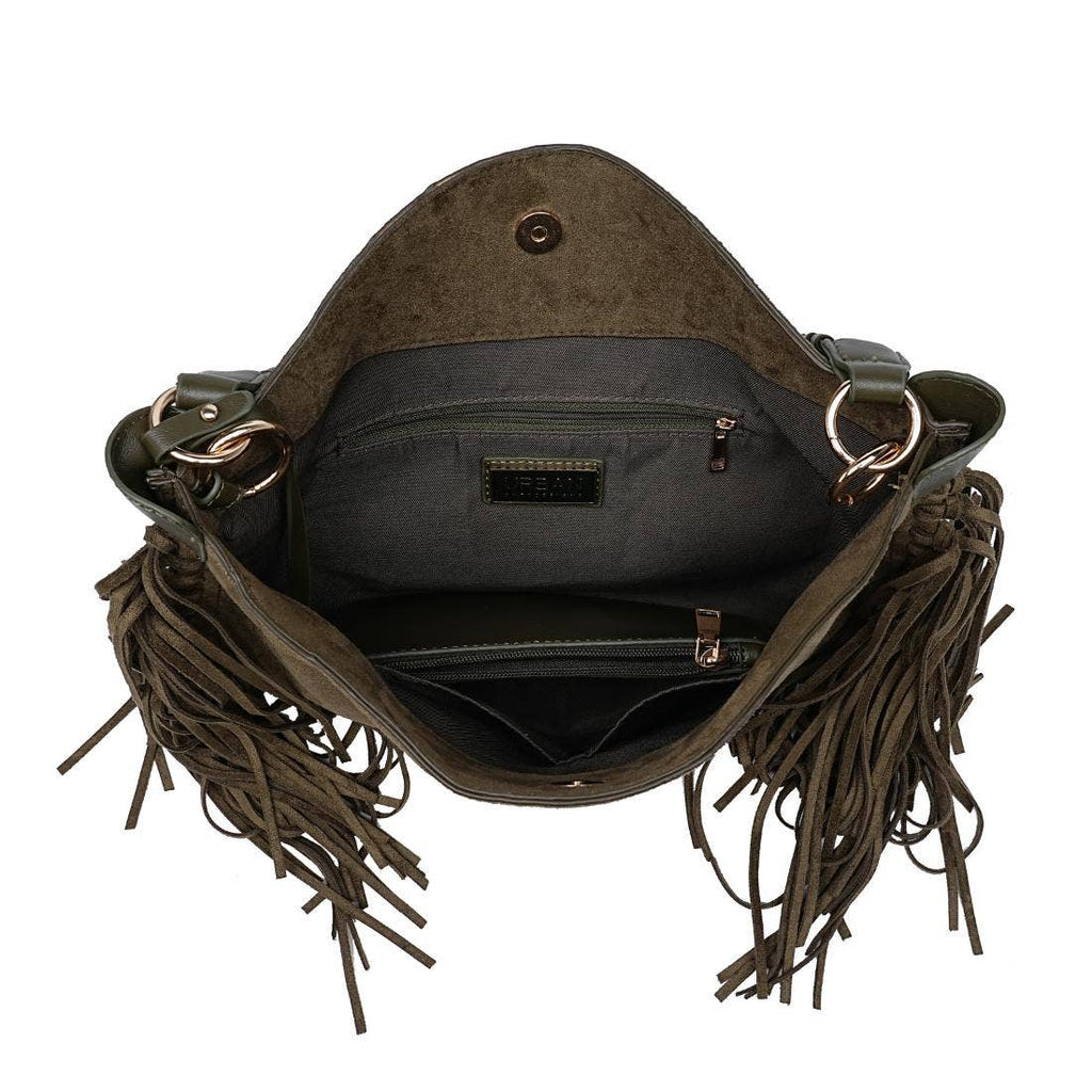 Folklore Hobo Suede Handbag with Fringe
