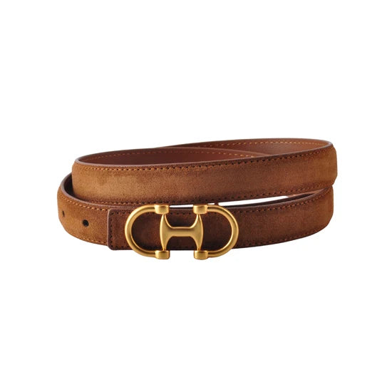 Equestrian Brown Suede Belt with Horse Bit  Gold Buckle