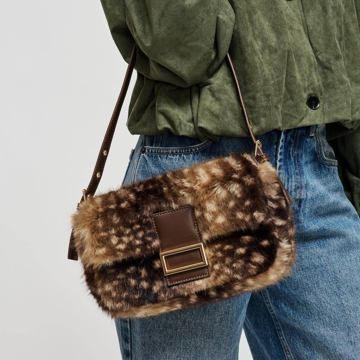 Beverly - Faux Fur Cow Print Shoulder Handbag