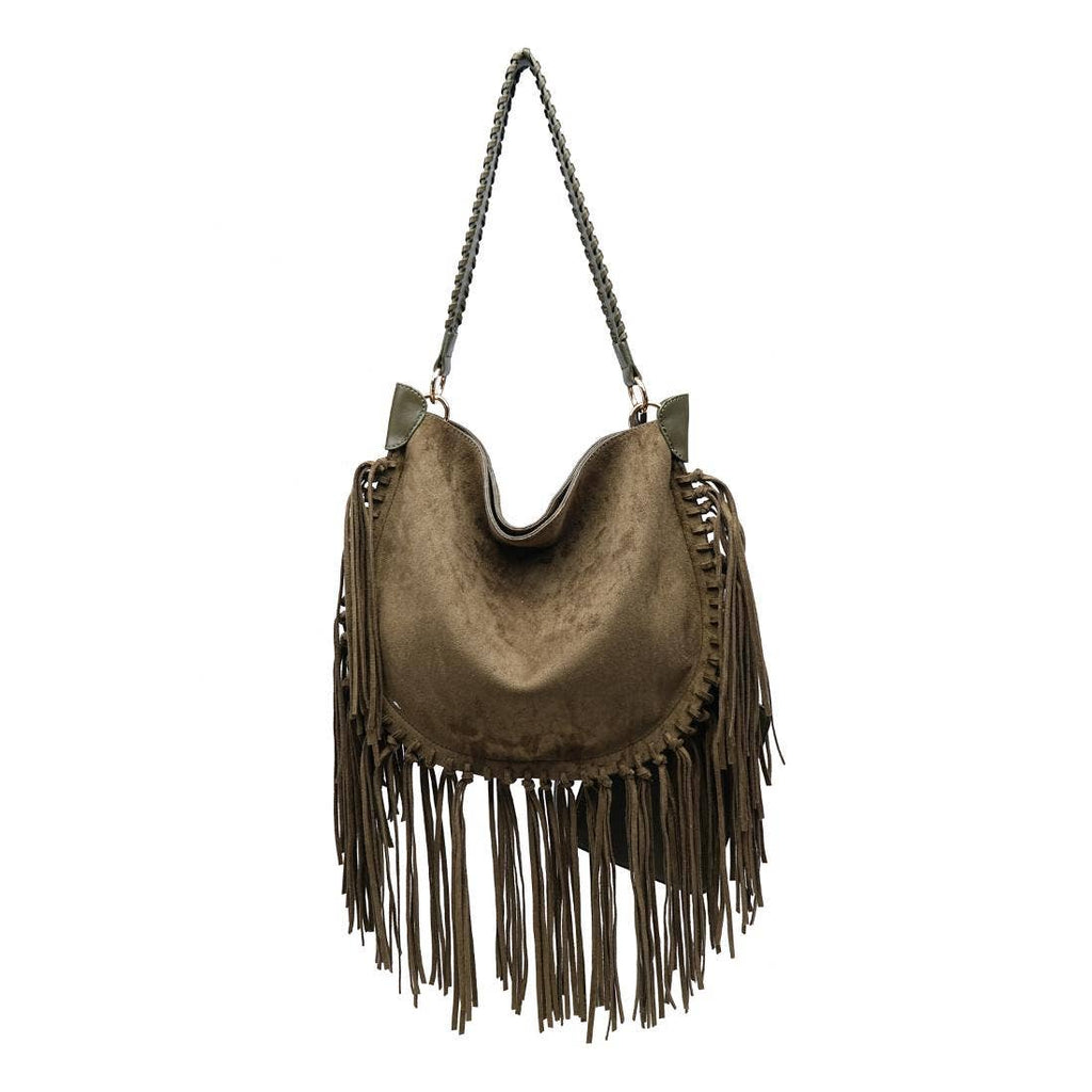 Folklore Hobo Suede Handbag with Fringe