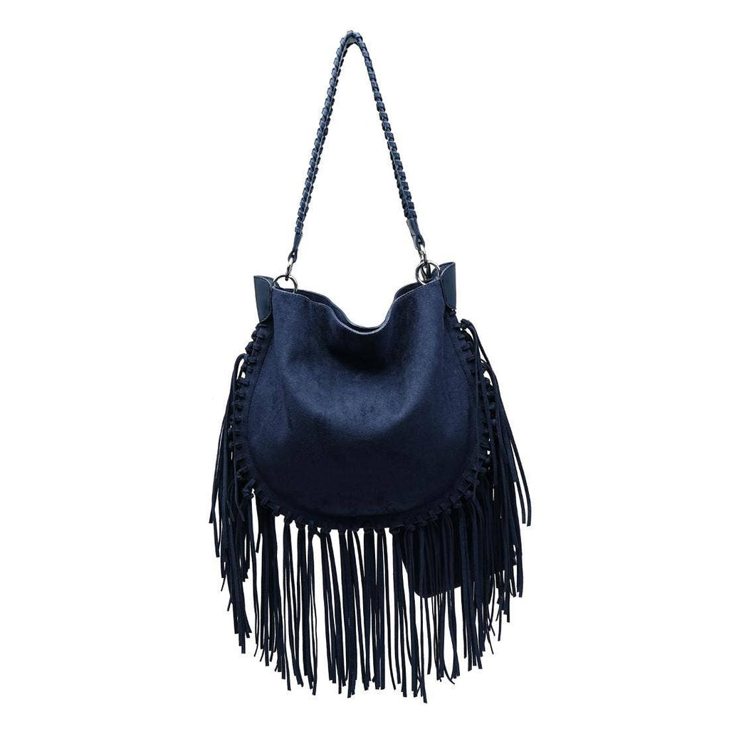 Folklore Hobo Suede Handbag with Fringe