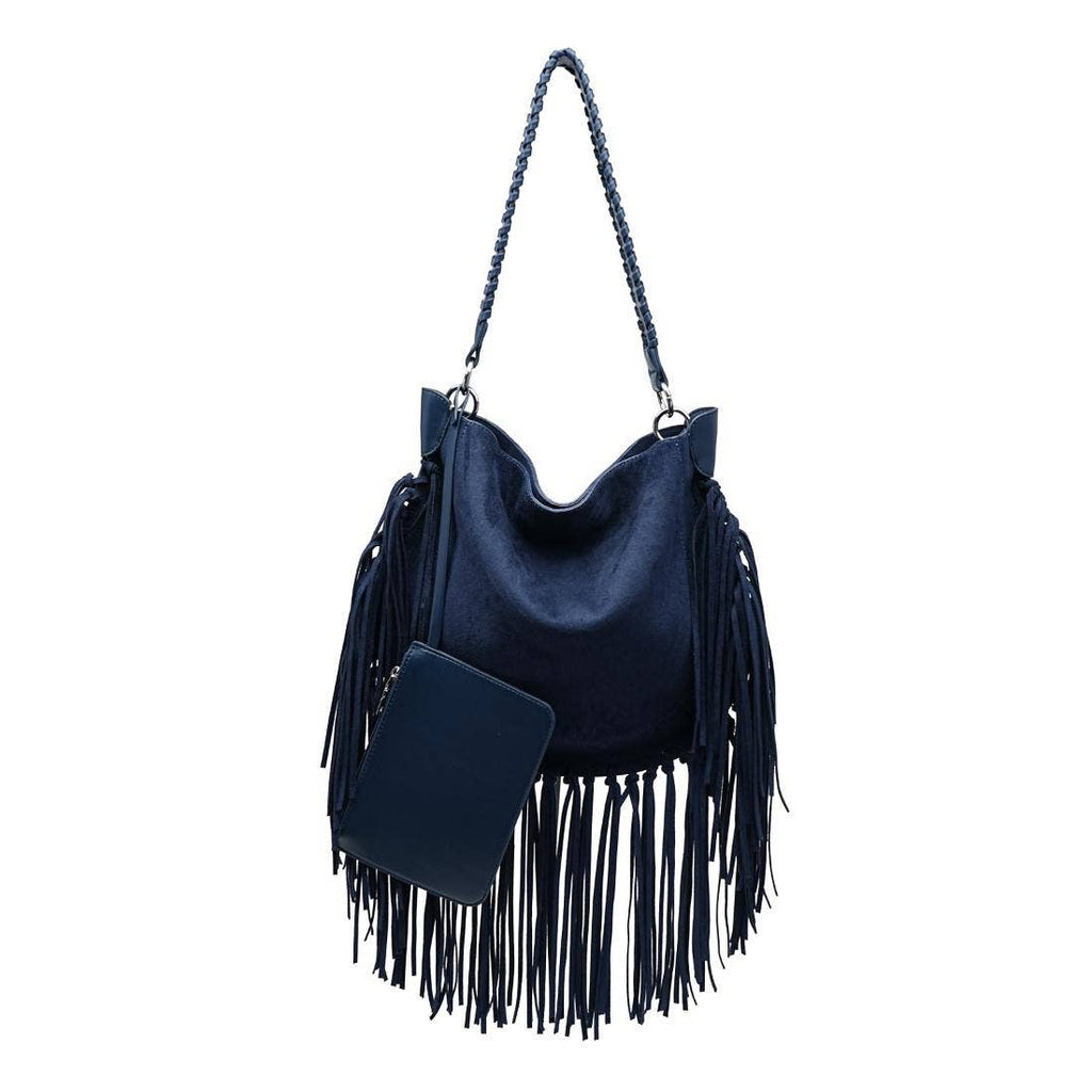 Folklore Hobo Suede Handbag with Fringe