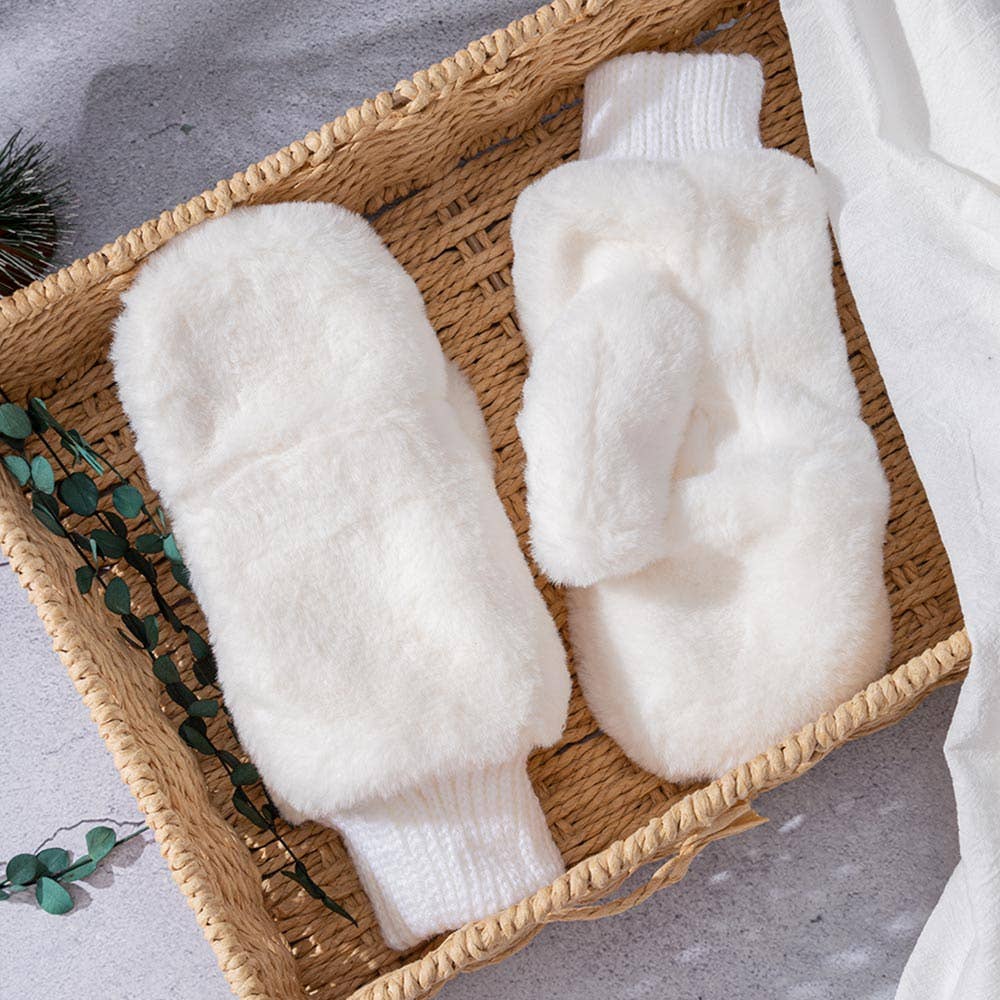 Fuzzy Faux Fur Convertible Flip-Top Fingerless Winter Mitten Gloves