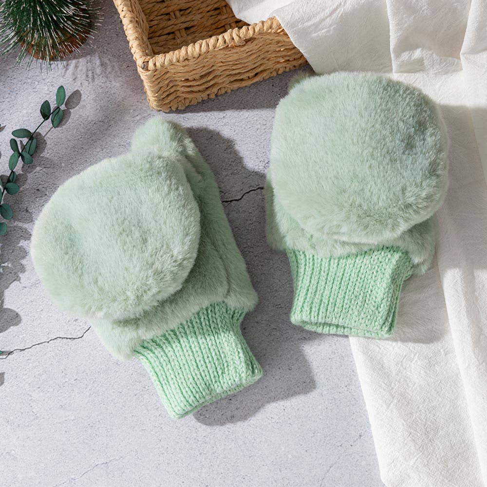 Fuzzy Faux Fur Convertible Flip-Top Fingerless Winter Mitten Gloves