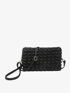 Black Riley puffer crossbody wristlet handbag, product photo