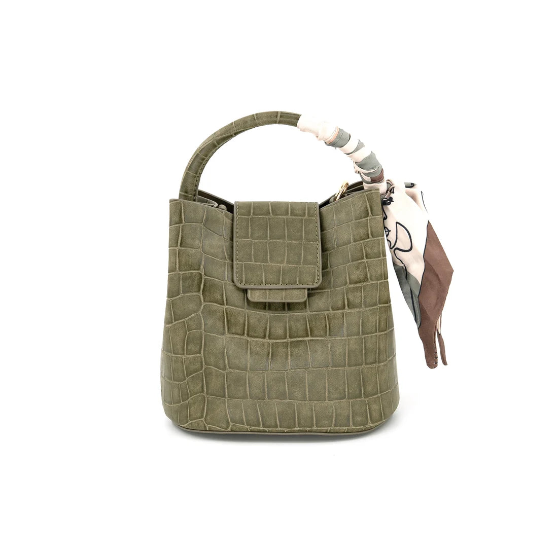 Lucia Small Bucket Handbag with Crossbody | Scarf Handle