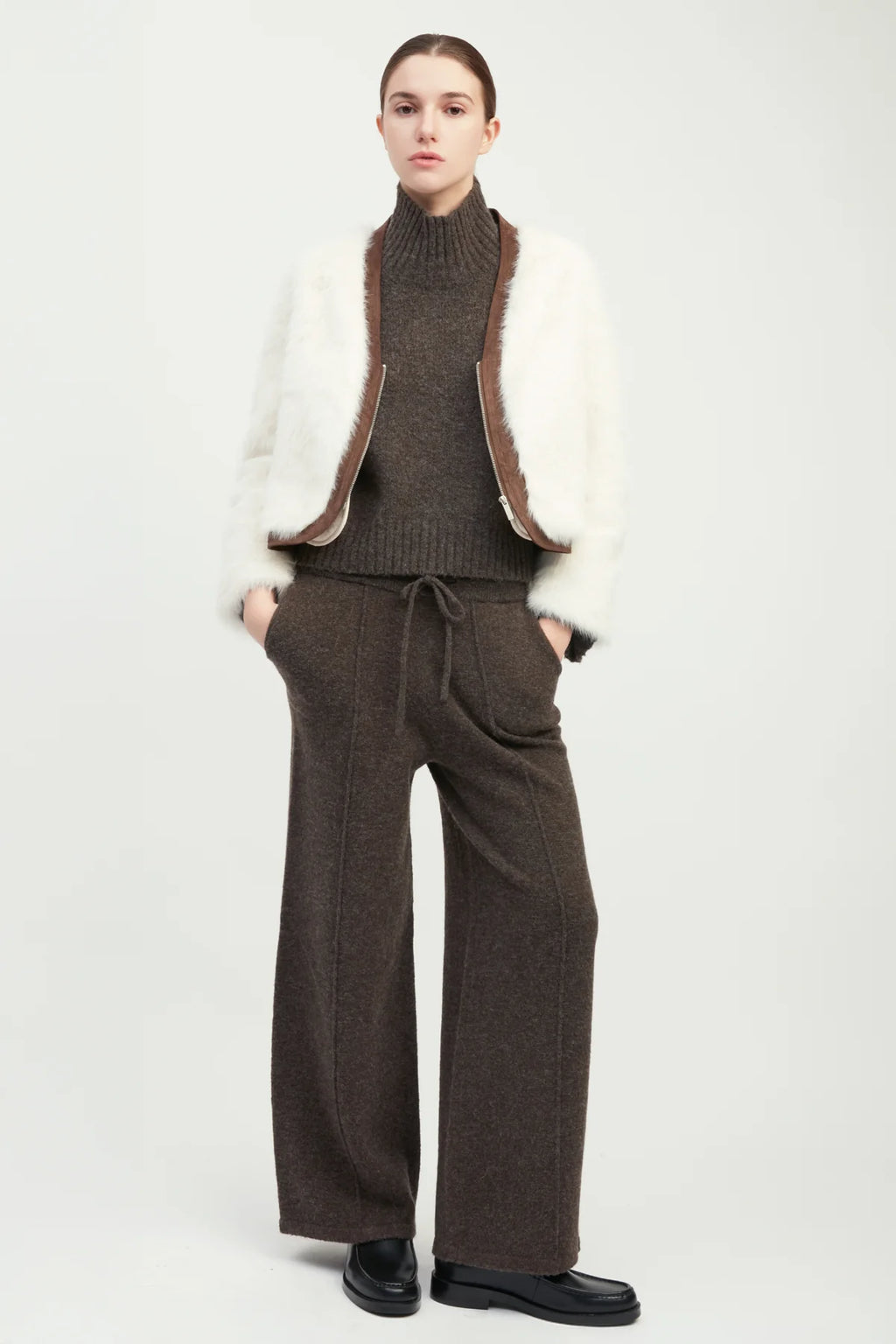 Suede Piped Faux Fur Jacket