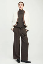 Suede Piped Faux Fur Jacket