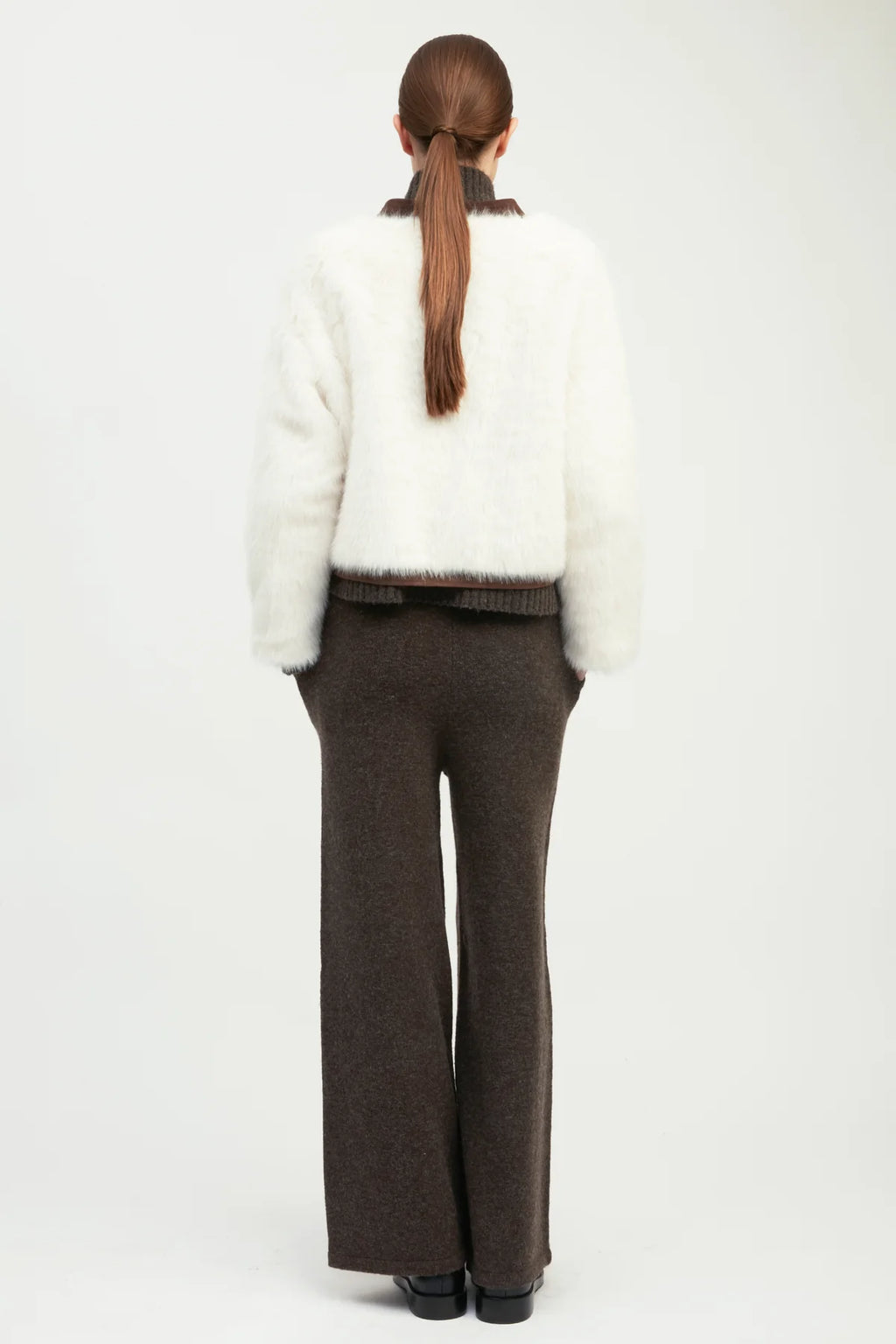 Suede Piped Faux Fur Jacket