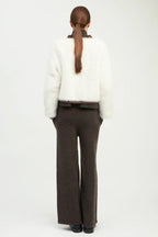Suede Piped Faux Fur Jacket