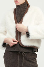 Suede Piped Faux Fur Jacket