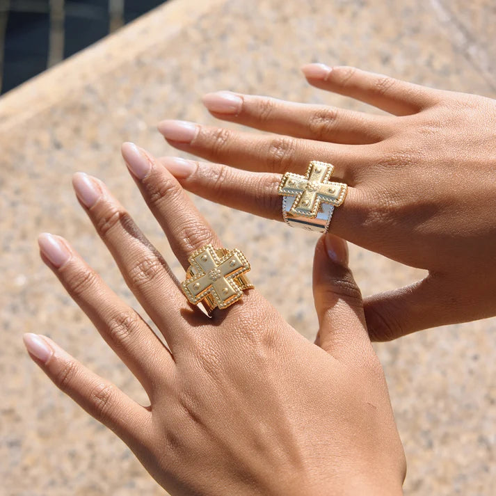 Water-Resistant Gold Cross Ring