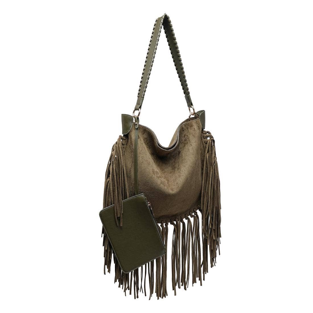 Folklore Hobo Suede Handbag with Fringe