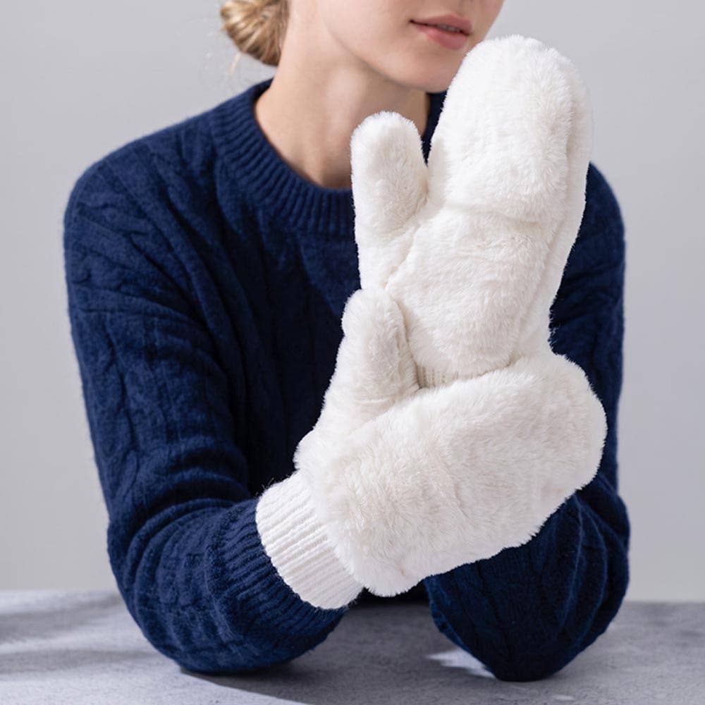 Fuzzy Faux Fur Convertible Flip-Top Fingerless Winter Mitten Gloves