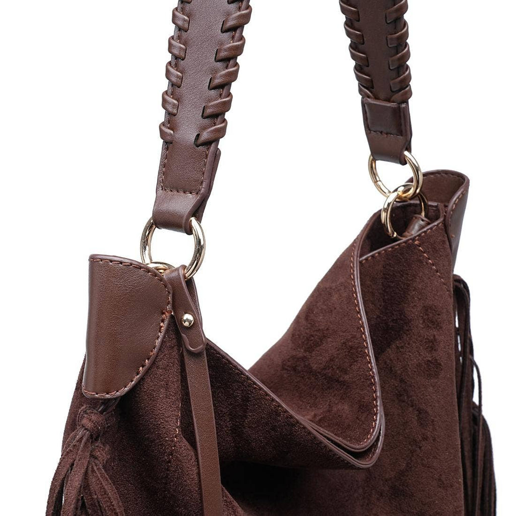 Folklore Hobo Suede Handbag with Fringe