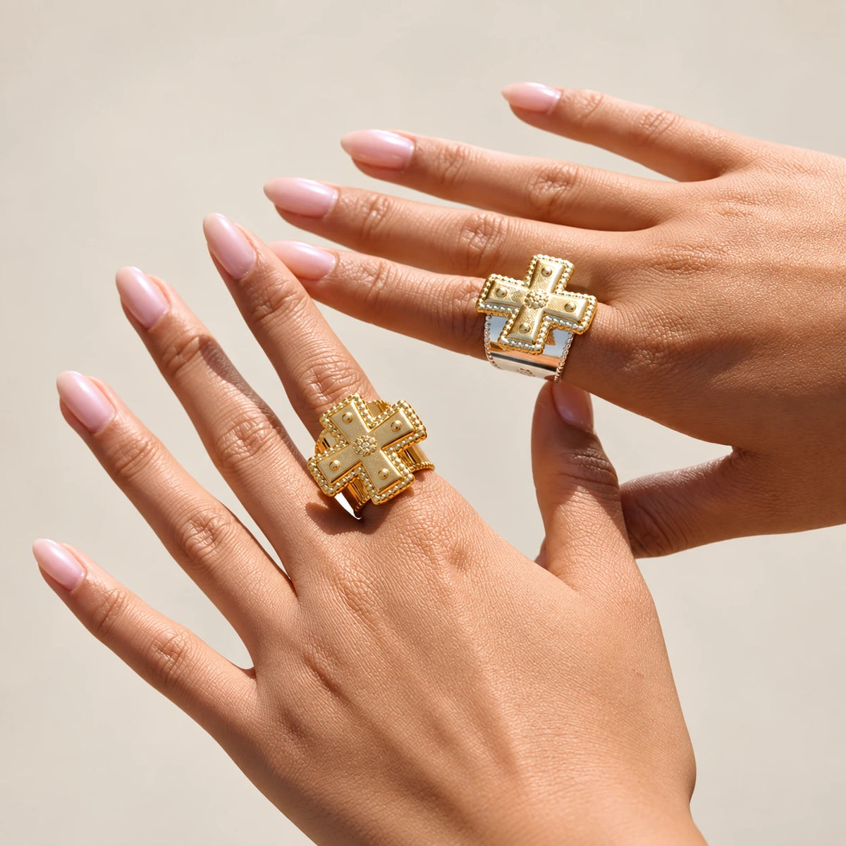 Water-Resistant Gold Cross Ring