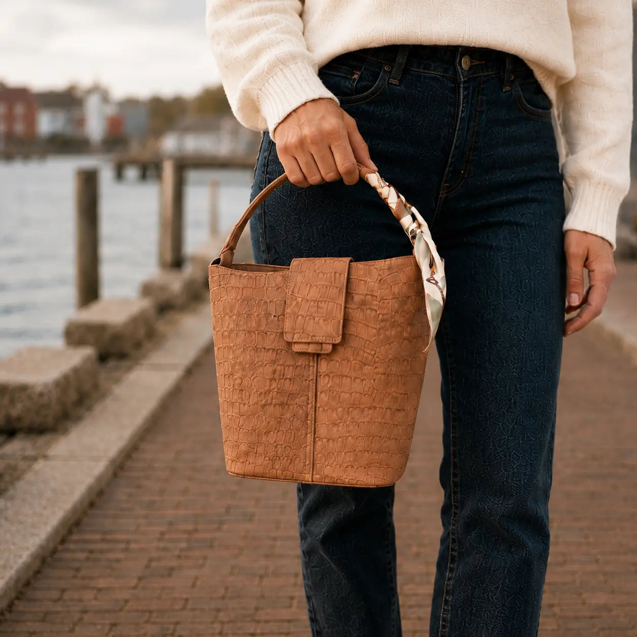 Lucia large bucket handbag, close-up view