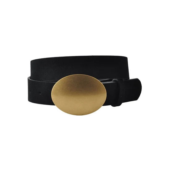 The Gold Oval Plate Suede Belt