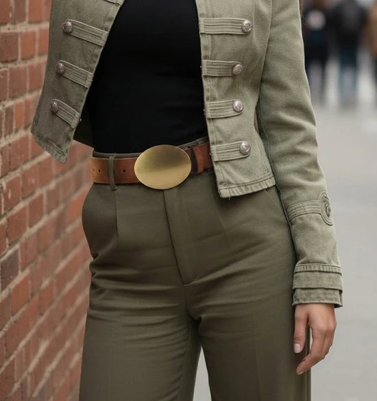 The Gold Oval Plate Suede Belt