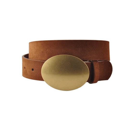 The Gold Oval Plate Suede Belt