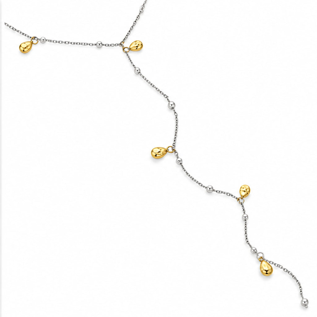 Water Resistant Two Tone Lariat Teardrop Necklace