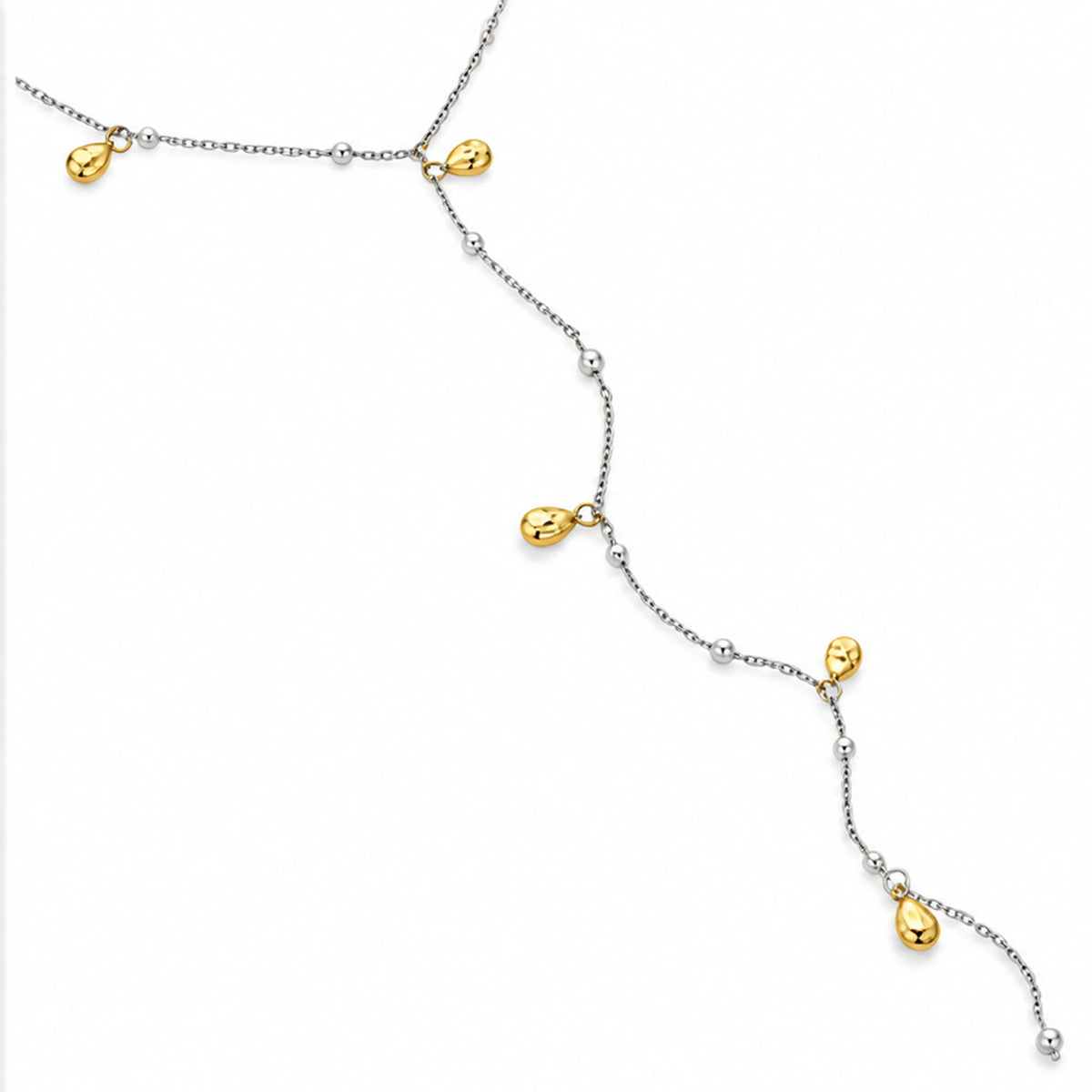 Water Resistant Two Tone Lariat Teardrop Necklace