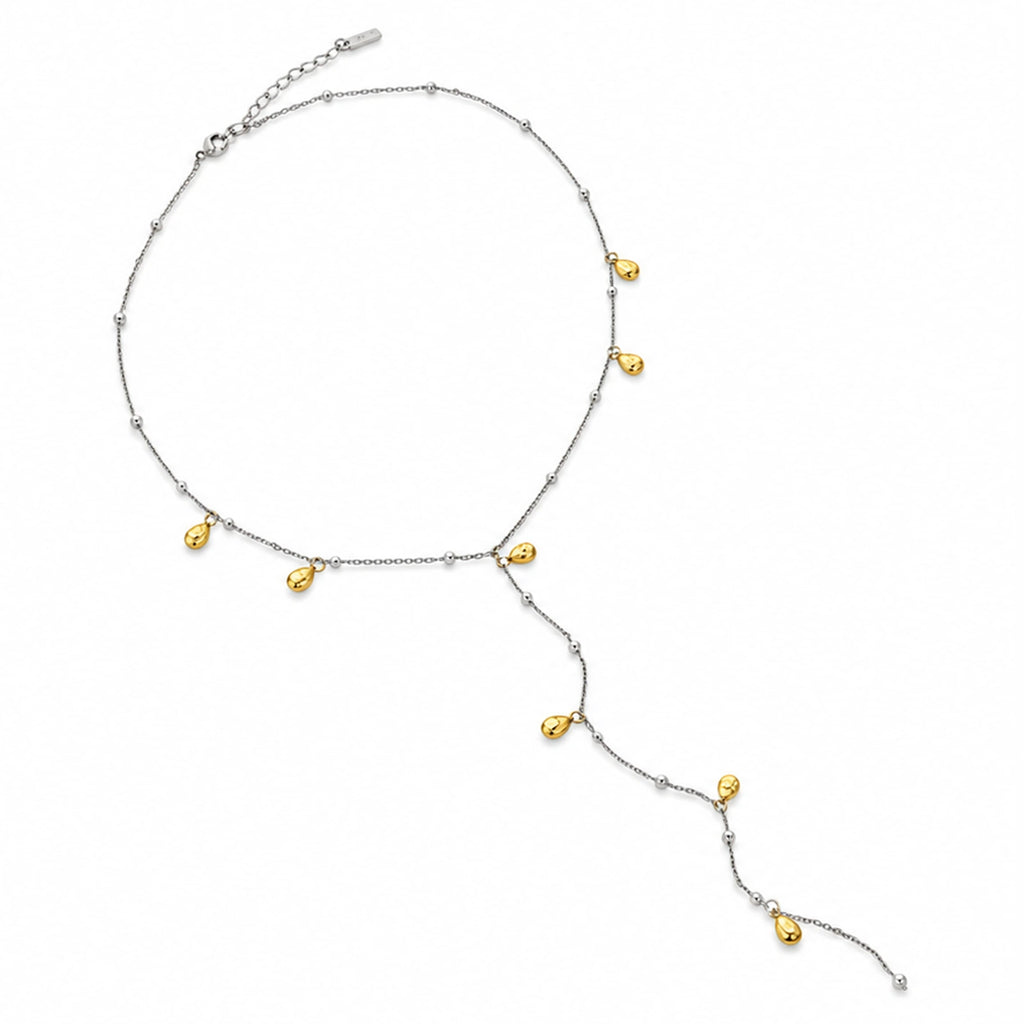 Water Resistant Two Tone Lariat Teardrop Necklace